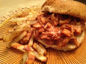 BBQ Pulled Jackfruit with a side of oil-free Fit Fries